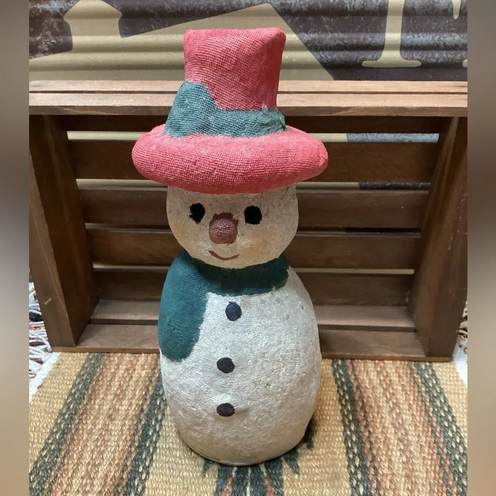 Snowman Stoneware Cloth Covered Hand Painted Christmas Decor 7